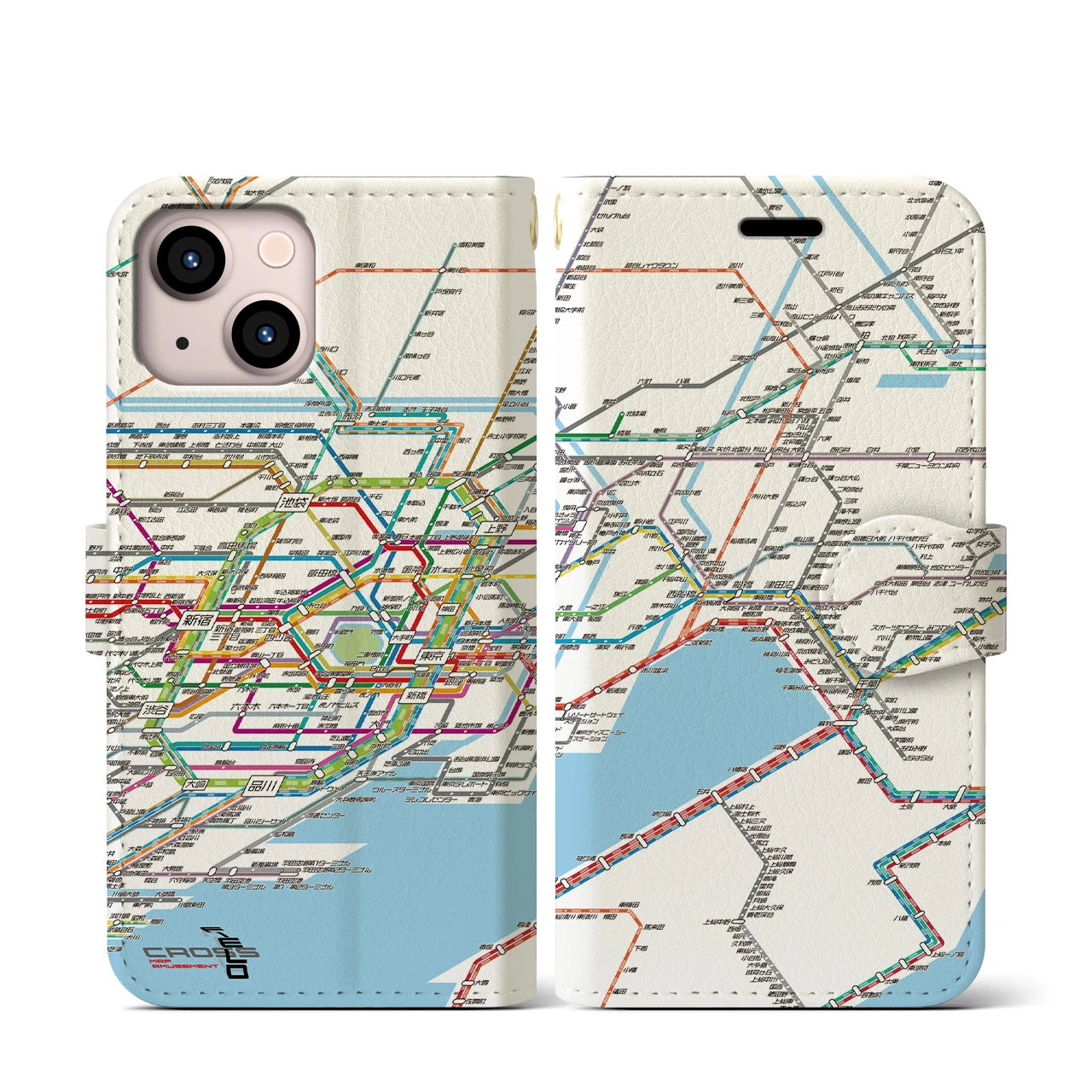 【東京東部路線図】地図柄iPhoneケース（手帳両面タイプ・ホワイト）iPhone 13 mini 用
