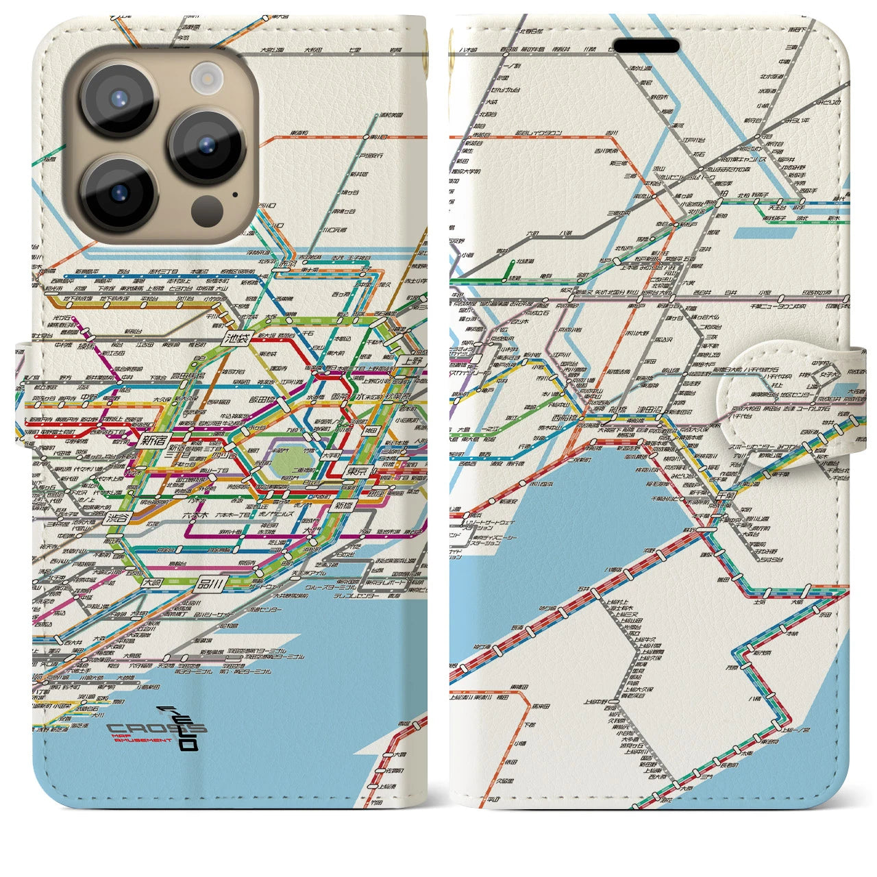 【東京東部路線図】地図柄iPhoneケース（手帳両面タイプ・ホワイト）iPhone 14 Pro Max 用