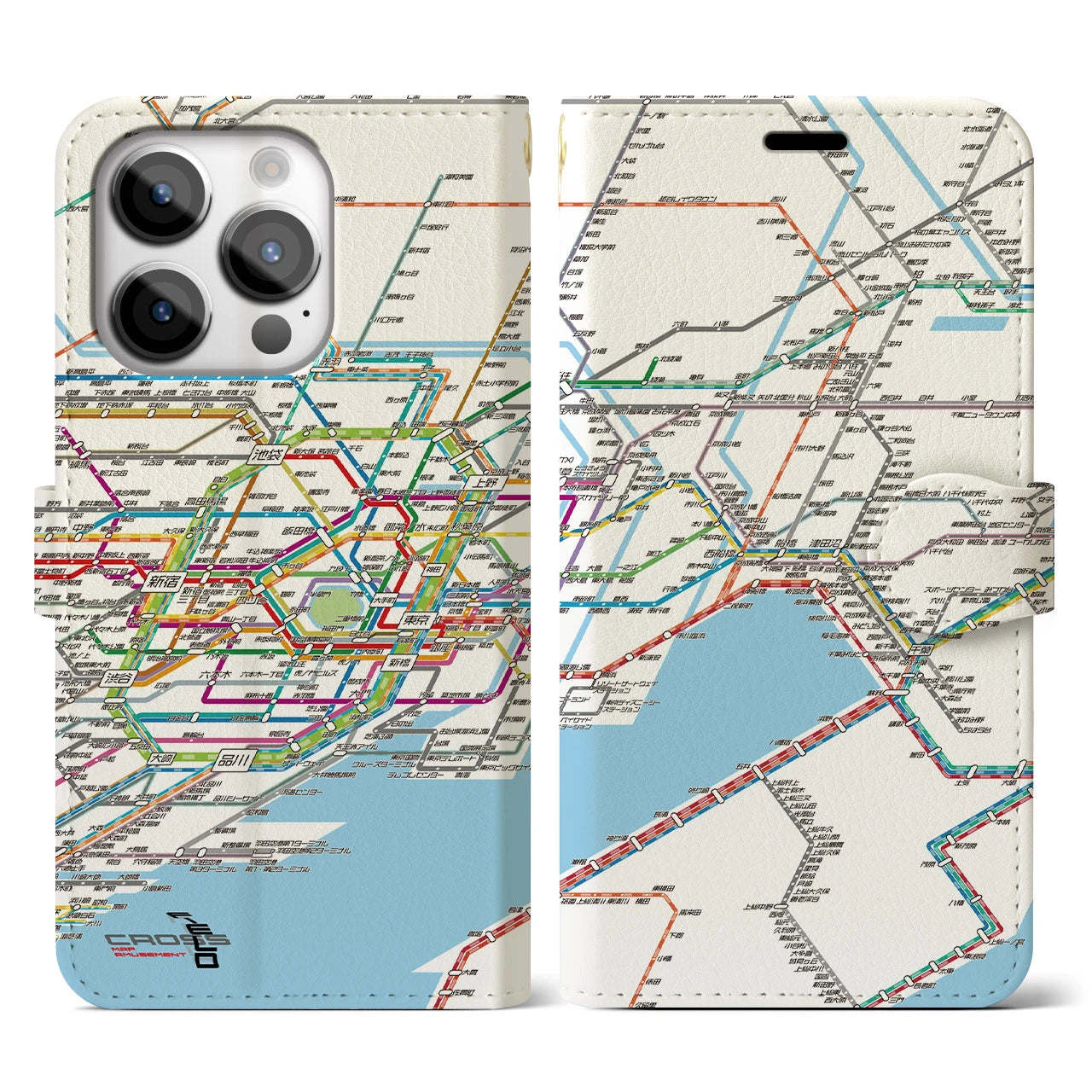 【東京東部路線図】地図柄iPhoneケース（手帳両面タイプ・ホワイト）iPhone 14 Pro 用
