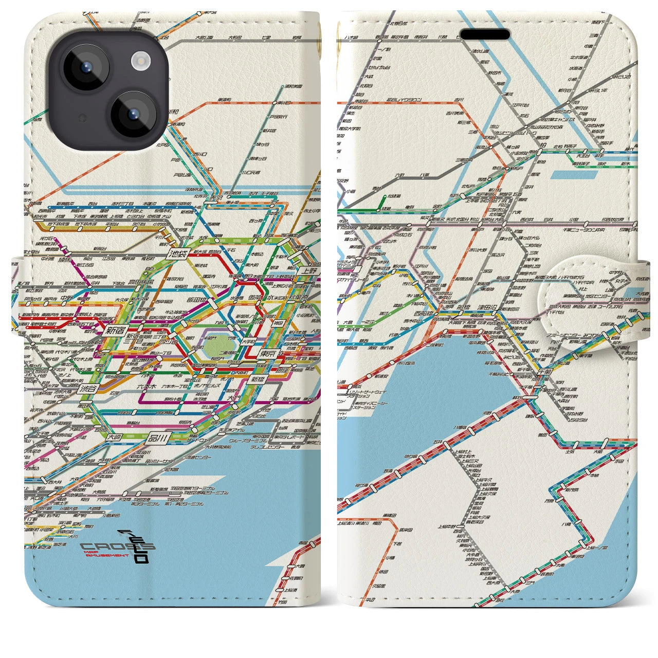 【東京東部路線図】地図柄iPhoneケース（手帳両面タイプ・ホワイト）iPhone 14 Plus 用