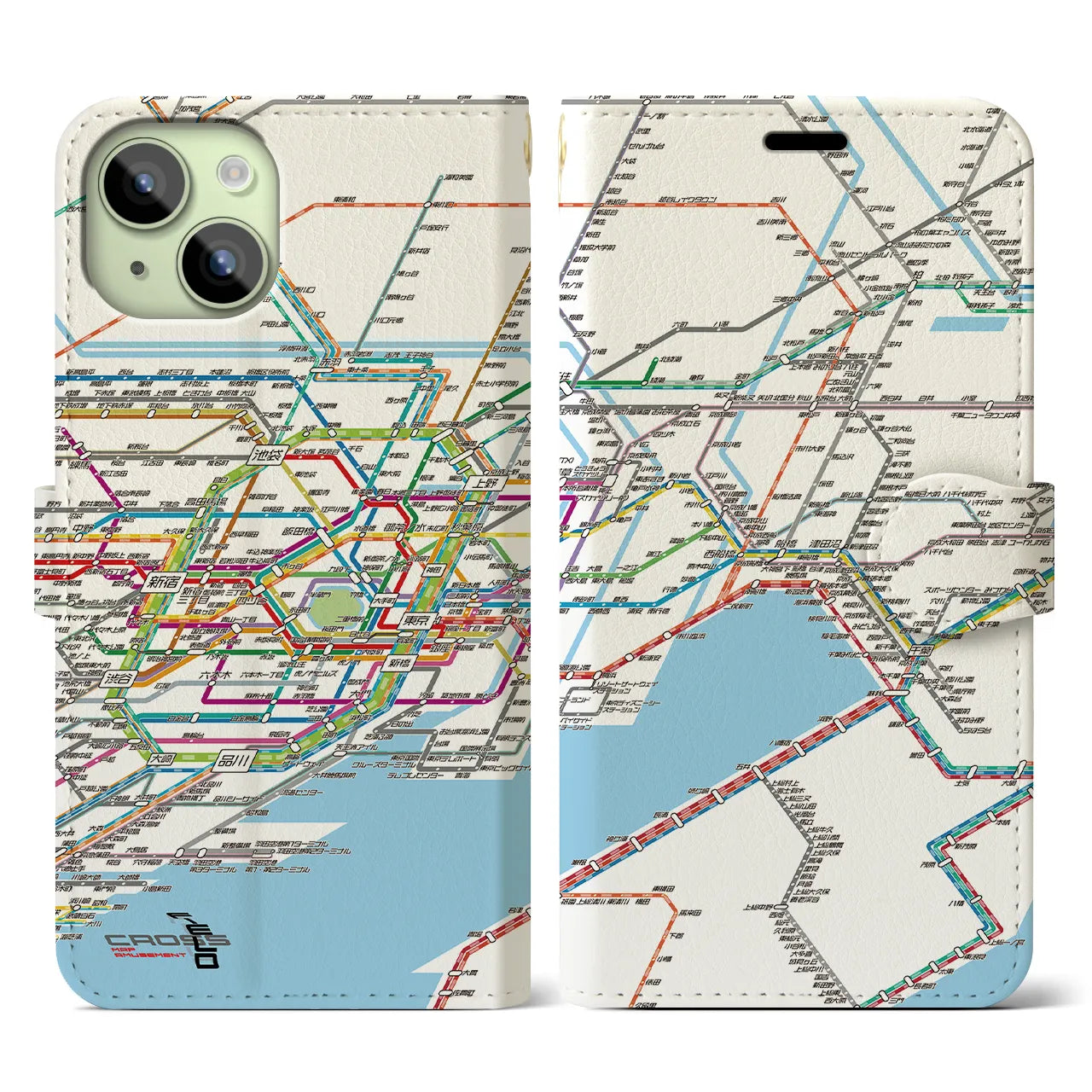 【東京東部路線図】地図柄iPhoneケース（手帳両面タイプ・ホワイト）iPhone 15 用