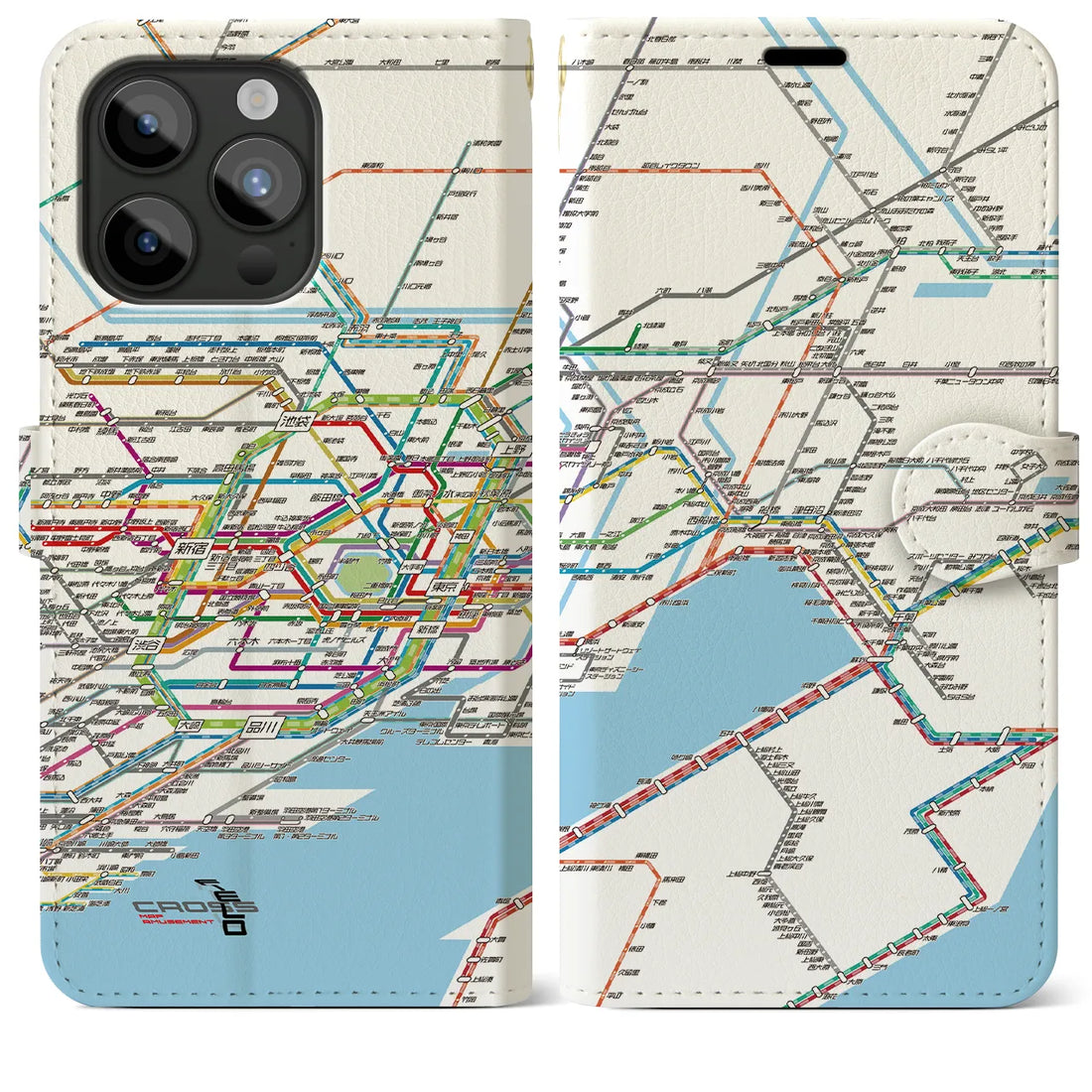 【東京東部路線図】地図柄iPhoneケース（手帳両面タイプ・ホワイト）iPhone 15 Pro Max 用