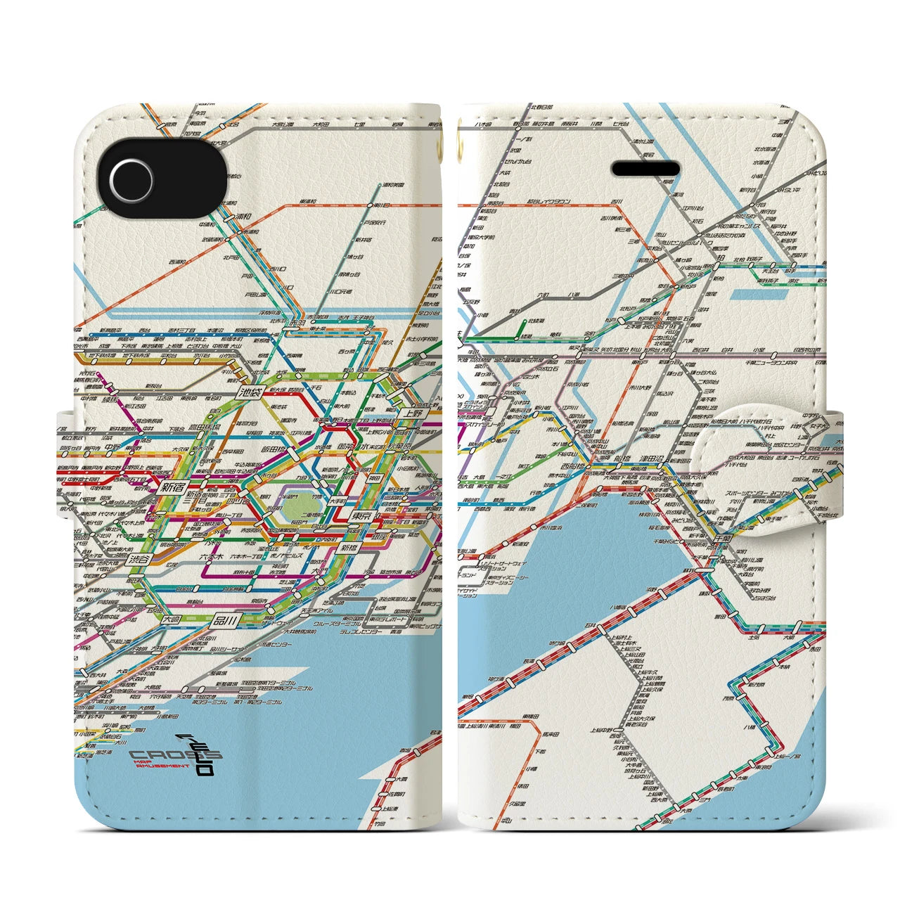 【東京東部路線図】地図柄iPhoneケース（手帳両面タイプ・ホワイト）iPhone SE（第3 / 第2世代） / 8 / 7 / 6s / 6 用