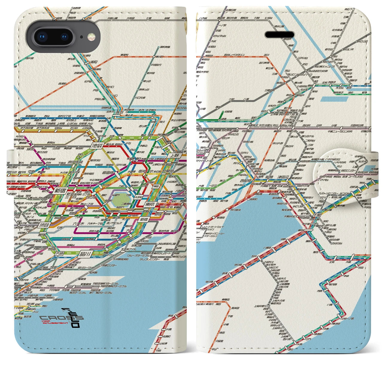 【東京東部路線図】地図柄iPhoneケース（手帳両面タイプ・ホワイト）iPhone 8Plus /7Plus / 6sPlus / 6Plus 用