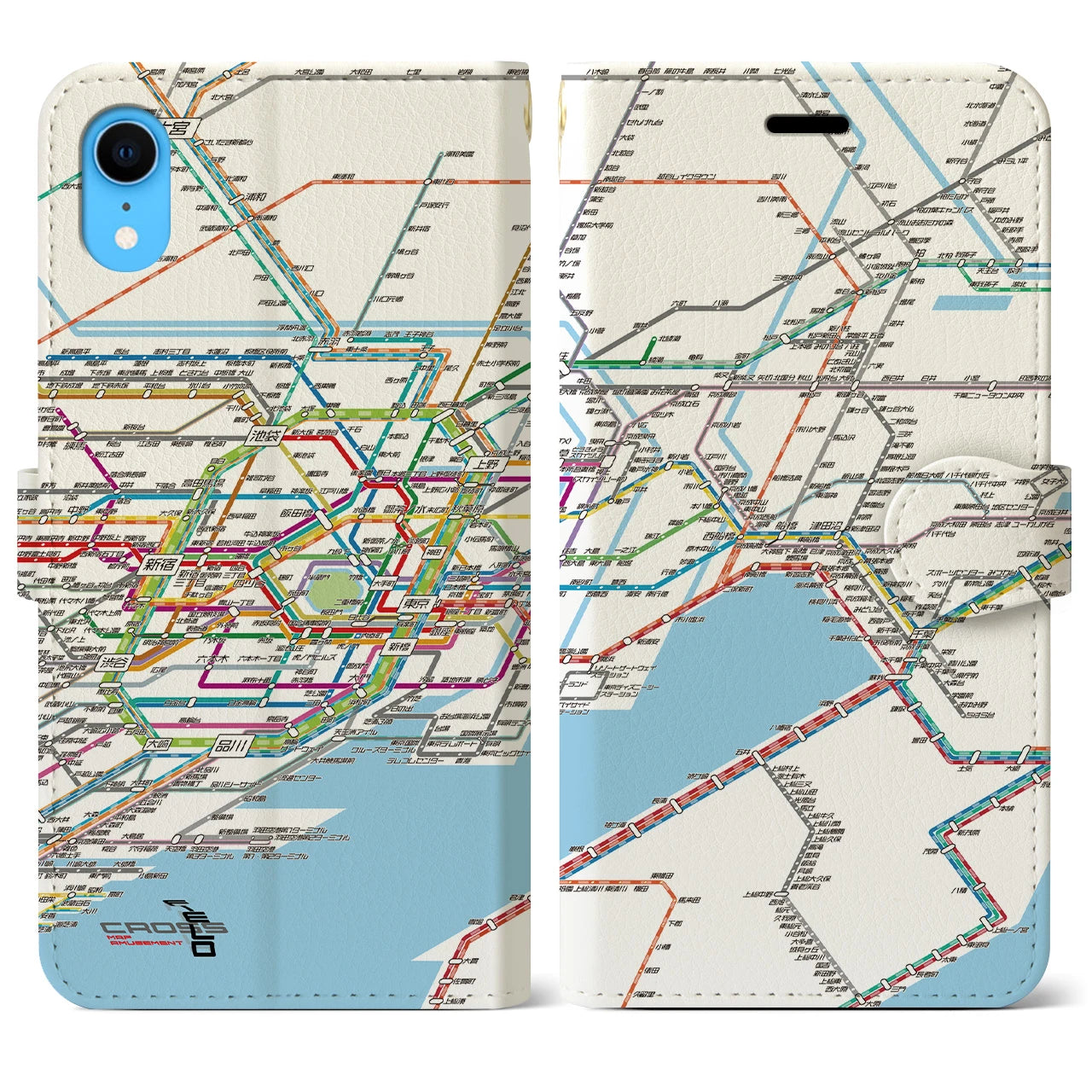 【東京東部路線図】地図柄iPhoneケース（手帳両面タイプ・ホワイト）iPhone XR 用