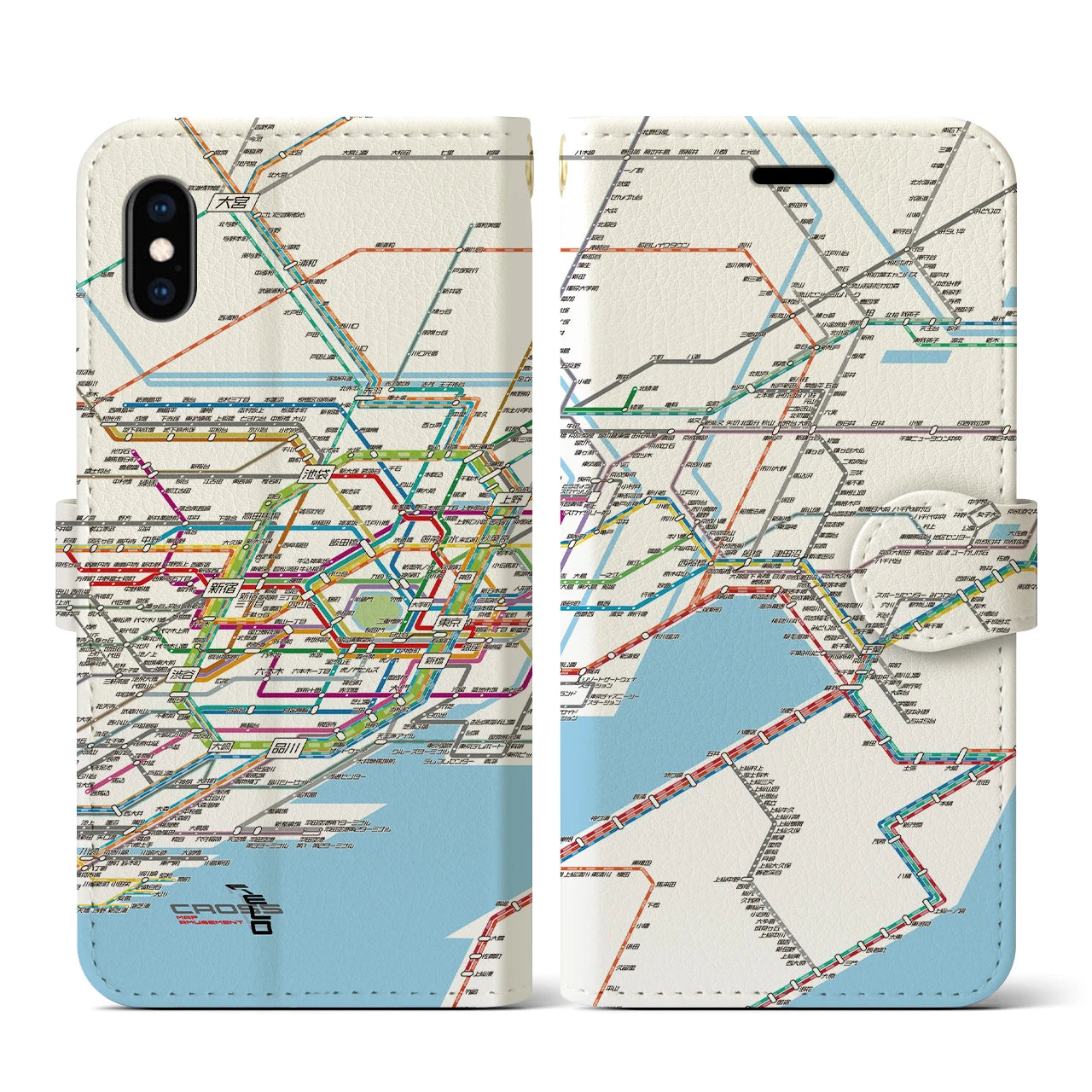 【東京東部路線図】地図柄iPhoneケース（手帳両面タイプ・ホワイト）iPhone XS / X 用