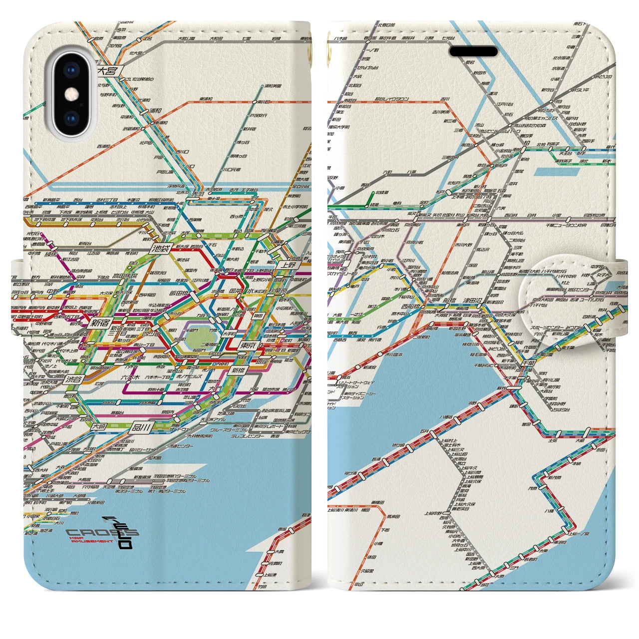 【東京東部路線図】地図柄iPhoneケース（手帳両面タイプ・ホワイト）iPhone XS Max 用