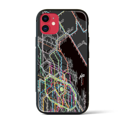 【東京東部路線図】地図柄iPhoneケース（背面ガラスタイプ・ブラック）iPhone 11 用