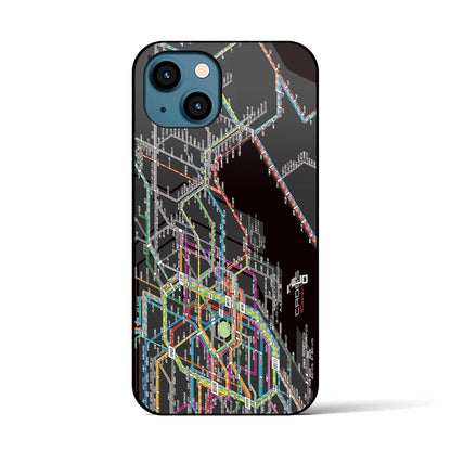 【東京東部路線図】地図柄iPhoneケース（背面ガラスタイプ・ブラック）iPhone 13 用