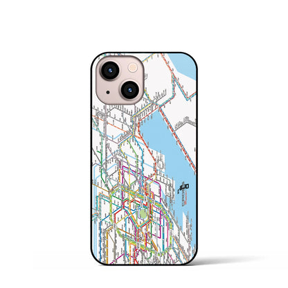 【東京東部路線図】地図柄iPhoneケース（背面ガラスタイプ・ホワイト）iPhone 13 mini 用