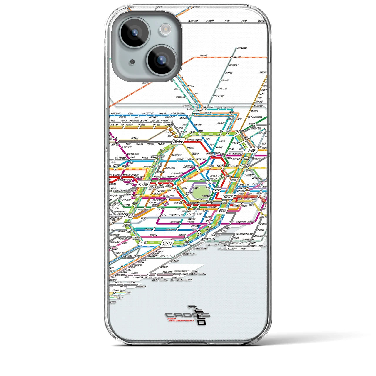 【東京路線図】地図柄iPhoneケース（クリアタイプ・ホワイト）iPhone 15 Plus 用