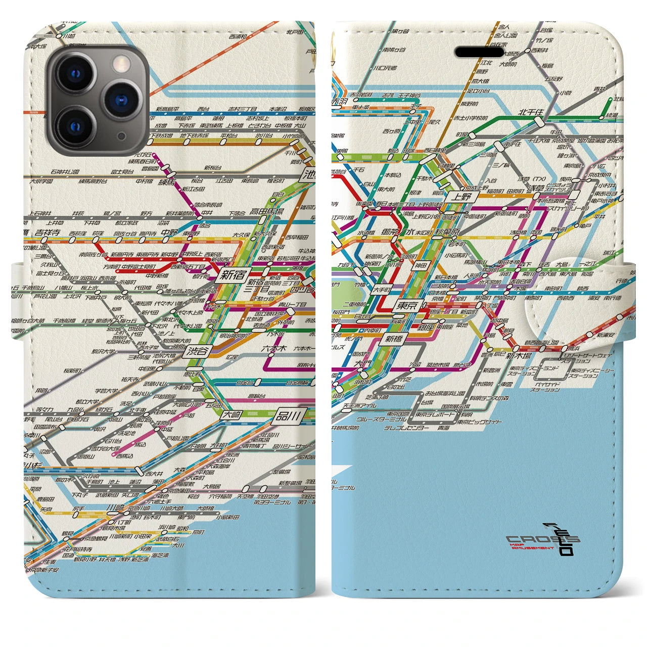 【東京路線図】地図柄iPhoneケース（手帳両面タイプ・ホワイト）iPhone 11 Pro Max 用