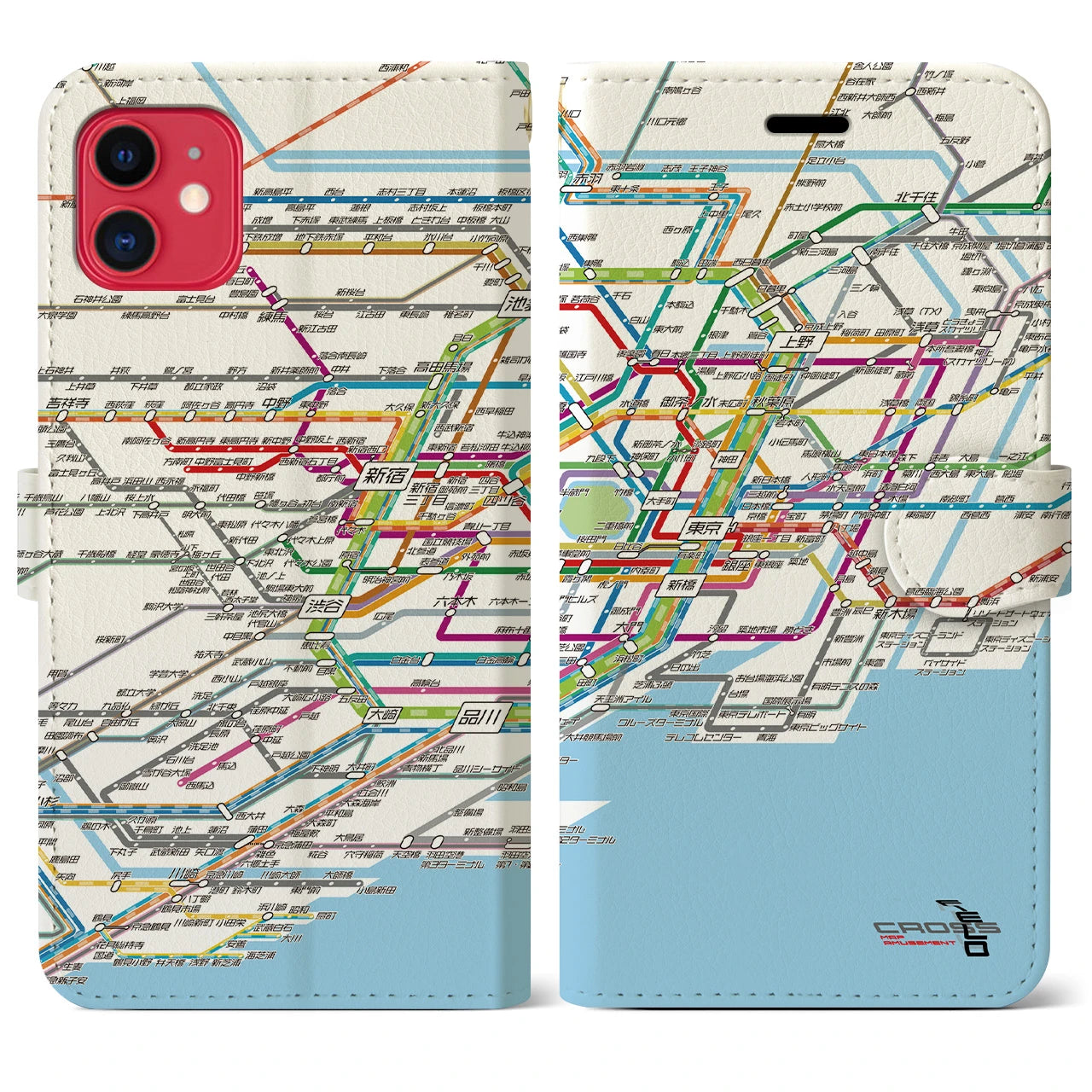 【東京路線図】地図柄iPhoneケース（手帳両面タイプ・ホワイト）iPhone 11 用