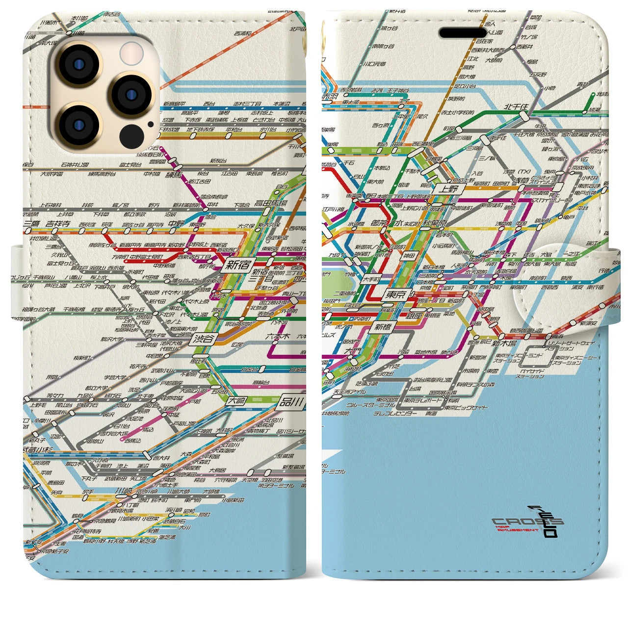【東京路線図】地図柄iPhoneケース（手帳両面タイプ・ホワイト）iPhone 12 Pro Max 用