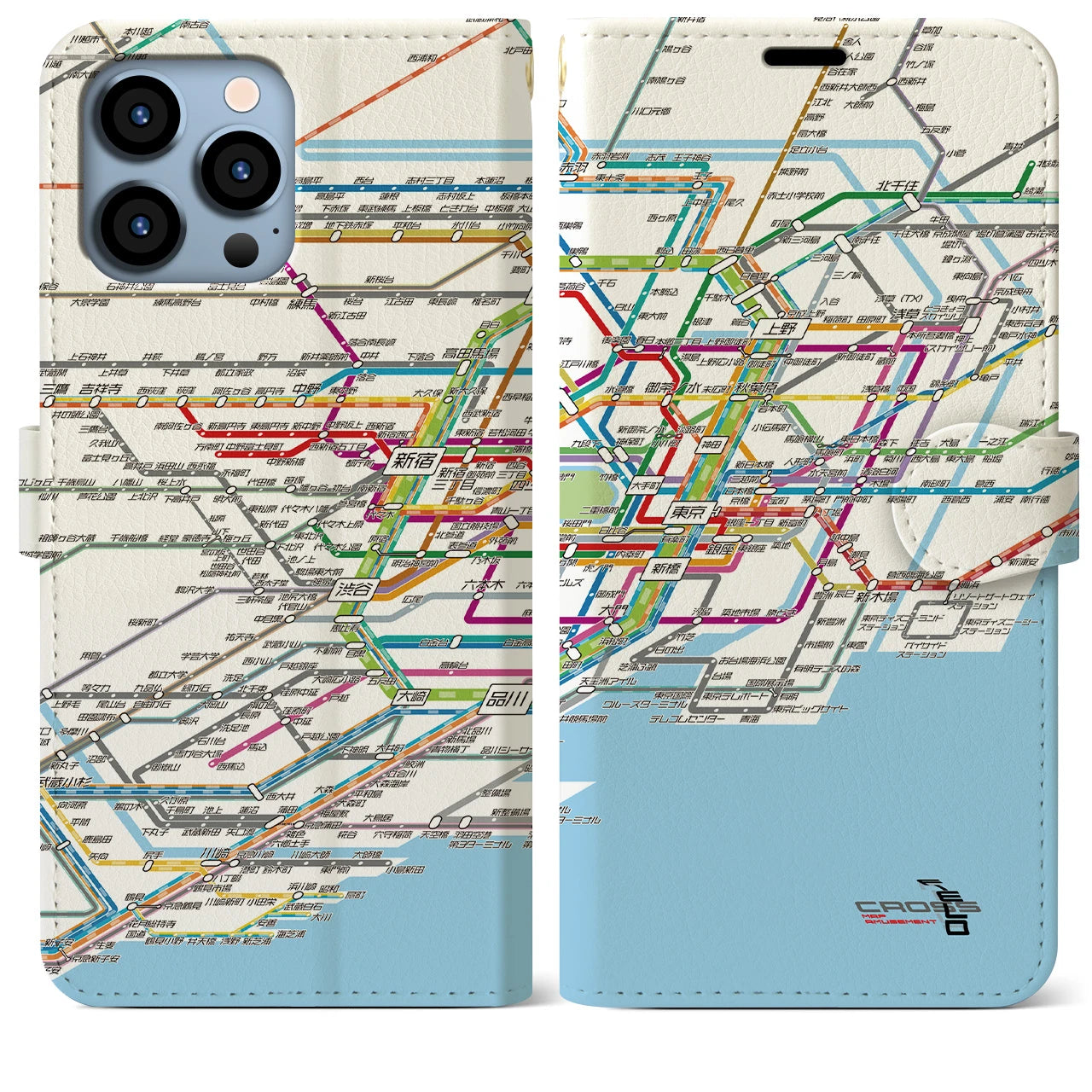 【東京路線図】地図柄iPhoneケース（手帳両面タイプ・ホワイト）iPhone 13 Pro Max 用