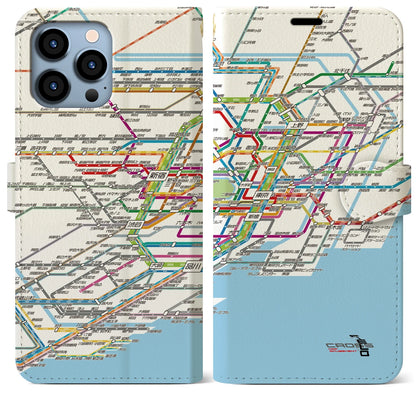 【東京路線図（東京都）】路線図iPhoneケース（手帳タイプ）ホワイト・iPhone 13 Pro Max 用