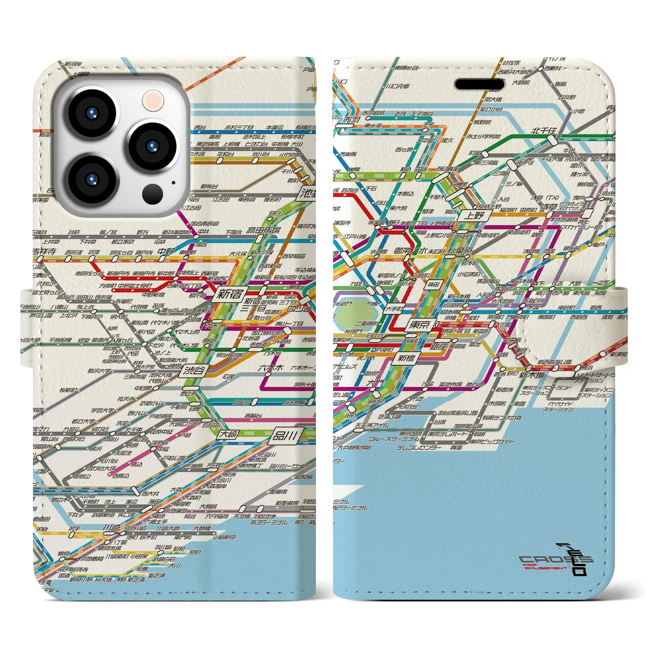 【東京路線図】地図柄iPhoneケース（手帳両面タイプ・ホワイト）iPhone 13 Pro 用
