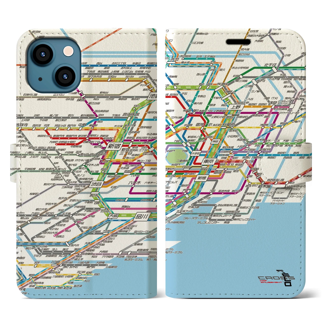 【東京路線図】地図柄iPhoneケース（手帳両面タイプ・ホワイト）iPhone 13 用