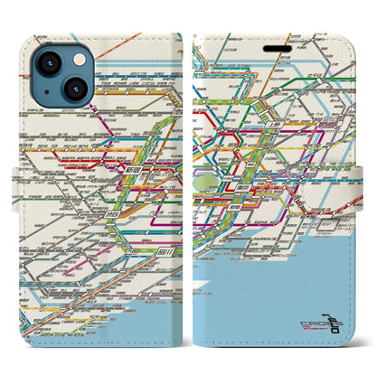【東京路線図（東京都）】路線図iPhoneケース（手帳タイプ）ホワイト・iPhone 13 用