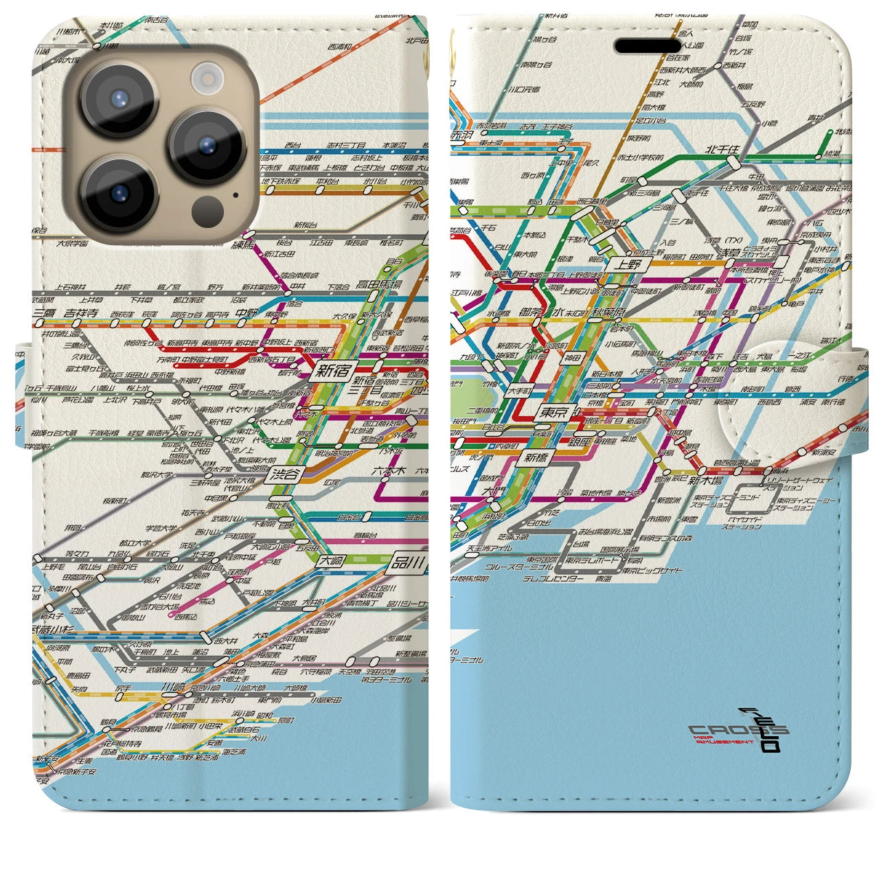 【東京路線図】地図柄iPhoneケース（手帳両面タイプ・ホワイト）iPhone 14 Pro Max 用