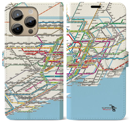 【東京路線図（東京都）】路線図iPhoneケース（手帳タイプ）ホワイト・iPhone 14 Pro Max 用