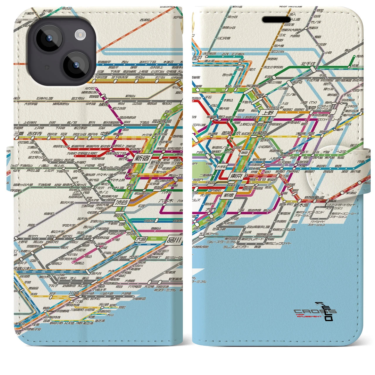 【東京路線図】地図柄iPhoneケース（手帳両面タイプ・ホワイト）iPhone 14 Plus 用