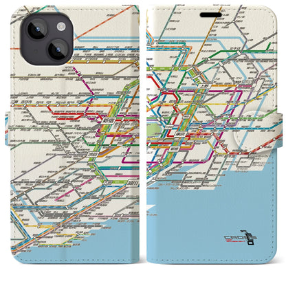 【東京路線図（東京都）】路線図iPhoneケース（手帳タイプ）ホワイト・iPhone 14 Plus 用