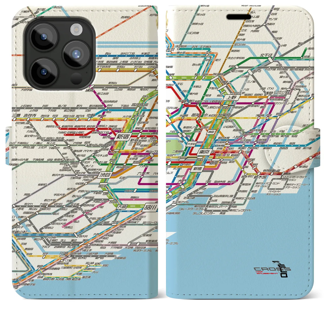 【東京路線図】地図柄iPhoneケース（手帳両面タイプ・ホワイト）iPhone 15 Pro Max 用