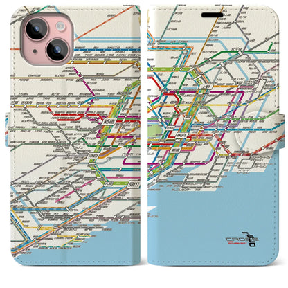 【東京路線図（東京都）】路線図iPhoneケース（手帳タイプ）ホワイト・iPhone 15 Plus 用