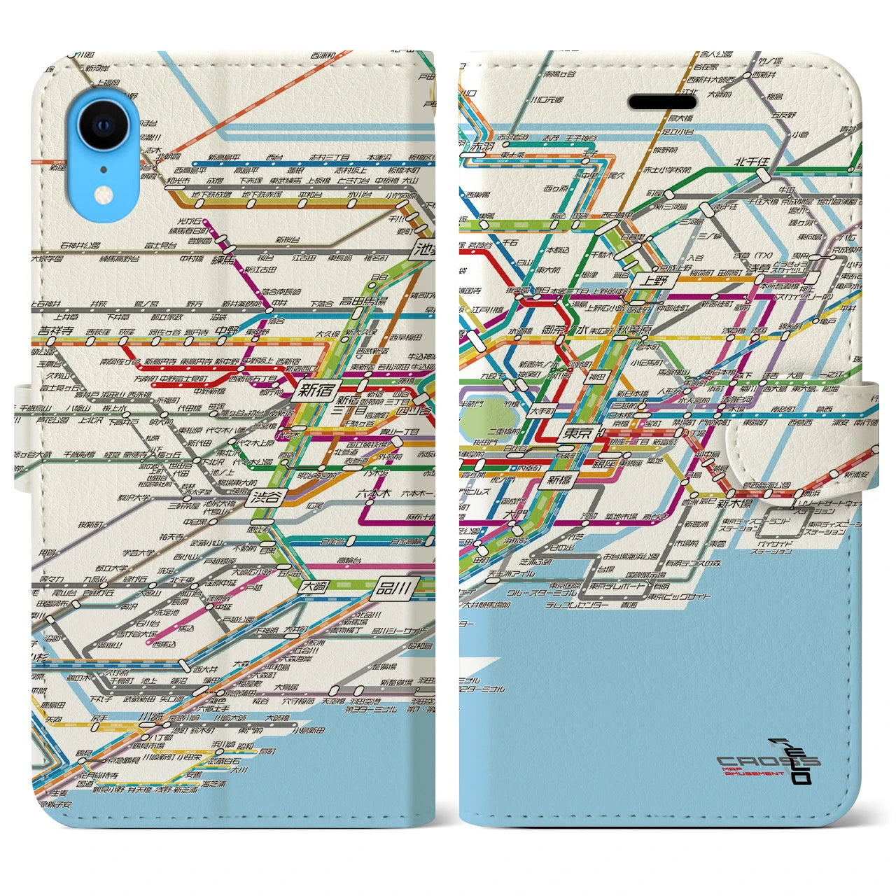 【東京路線図】地図柄iPhoneケース（手帳両面タイプ・ホワイト）iPhone XR 用