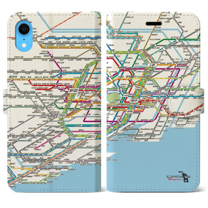【東京路線図（東京都）】路線図iPhoneケース（手帳タイプ）ホワイト・iPhone XR 用