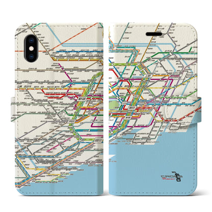 【東京路線図（東京都）】路線図iPhoneケース（手帳タイプ）ホワイト・iPhone XS / X 用