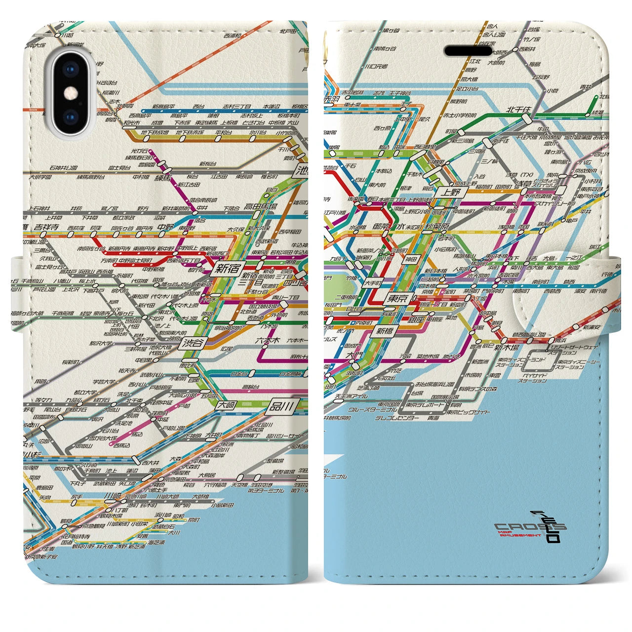 【東京路線図】地図柄iPhoneケース（手帳両面タイプ・ホワイト）iPhone XS Max 用