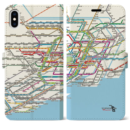 【東京路線図（東京都）】路線図iPhoneケース（手帳タイプ）ホワイト・iPhone XS Max 用