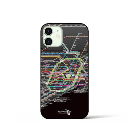 【東京路線図】地図柄iPhoneケース（背面ガラスタイプ・ブラック）iPhone 12 mini 用