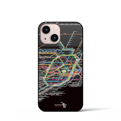 【東京路線図】地図柄iPhoneケース（背面ガラスタイプ・ブラック）iPhone 13 mini 用