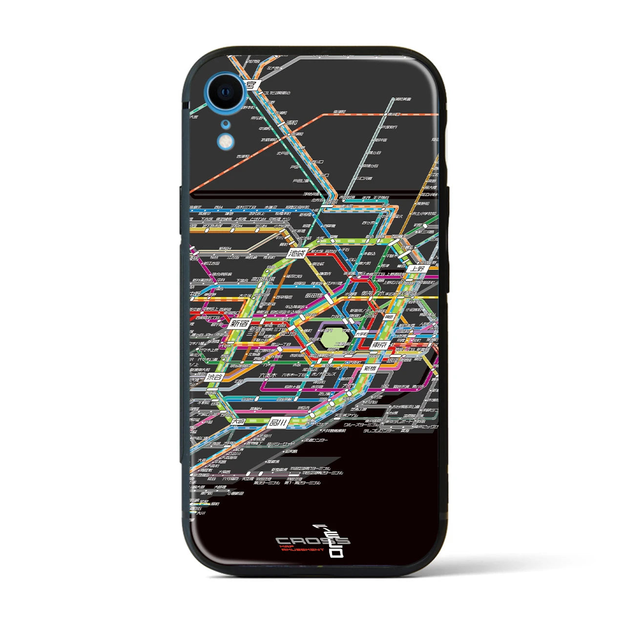 【東京路線図】地図柄iPhoneケース（背面ガラスタイプ・ブラック）iPhone XR 用