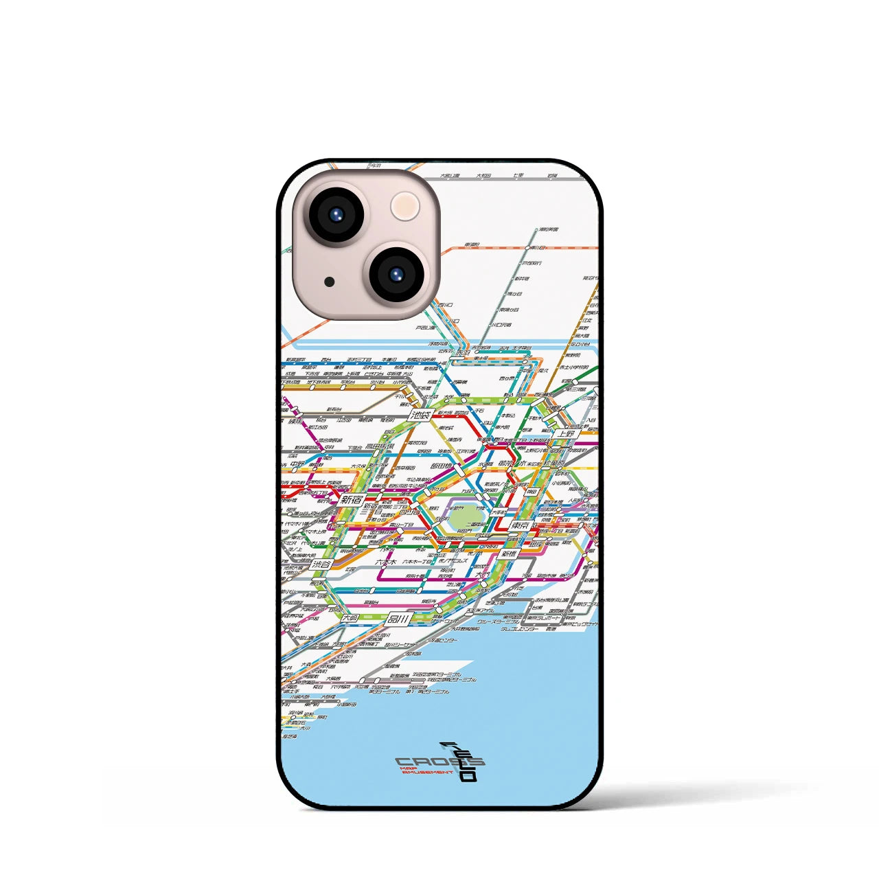 【東京路線図】地図柄iPhoneケース（背面ガラスタイプ・ホワイト）iPhone 13 mini 用