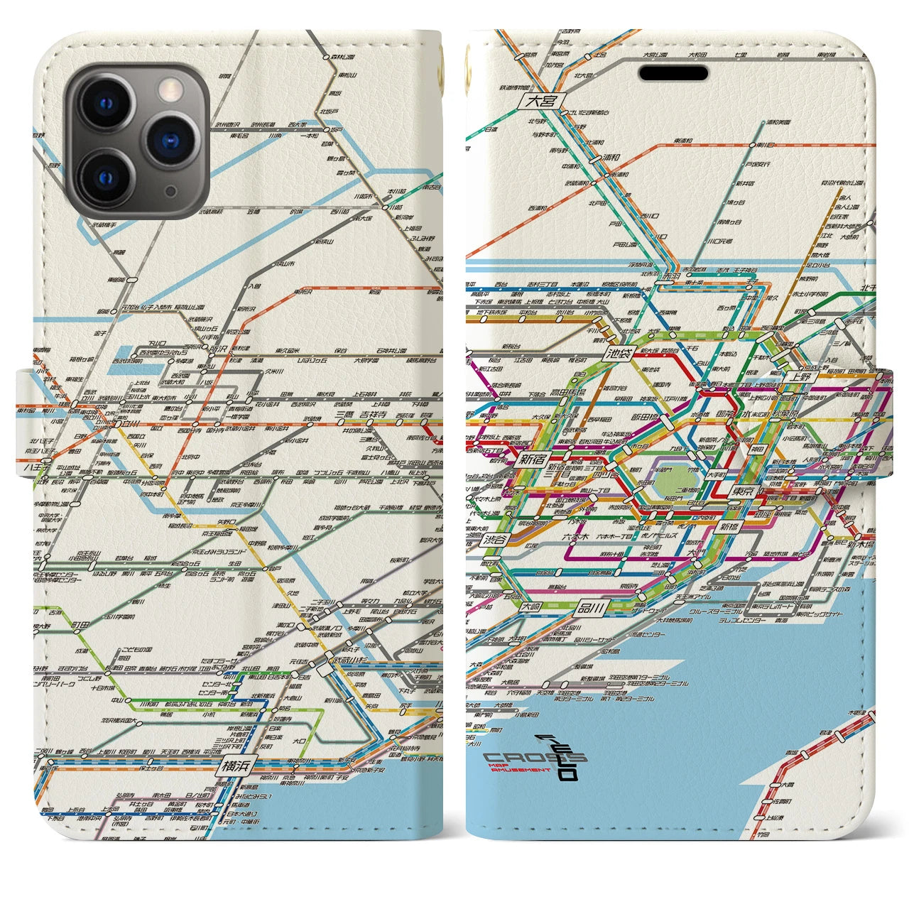 【東京西部路線図】地図柄iPhoneケース（手帳両面タイプ・ホワイト）iPhone 11 Pro Max 用