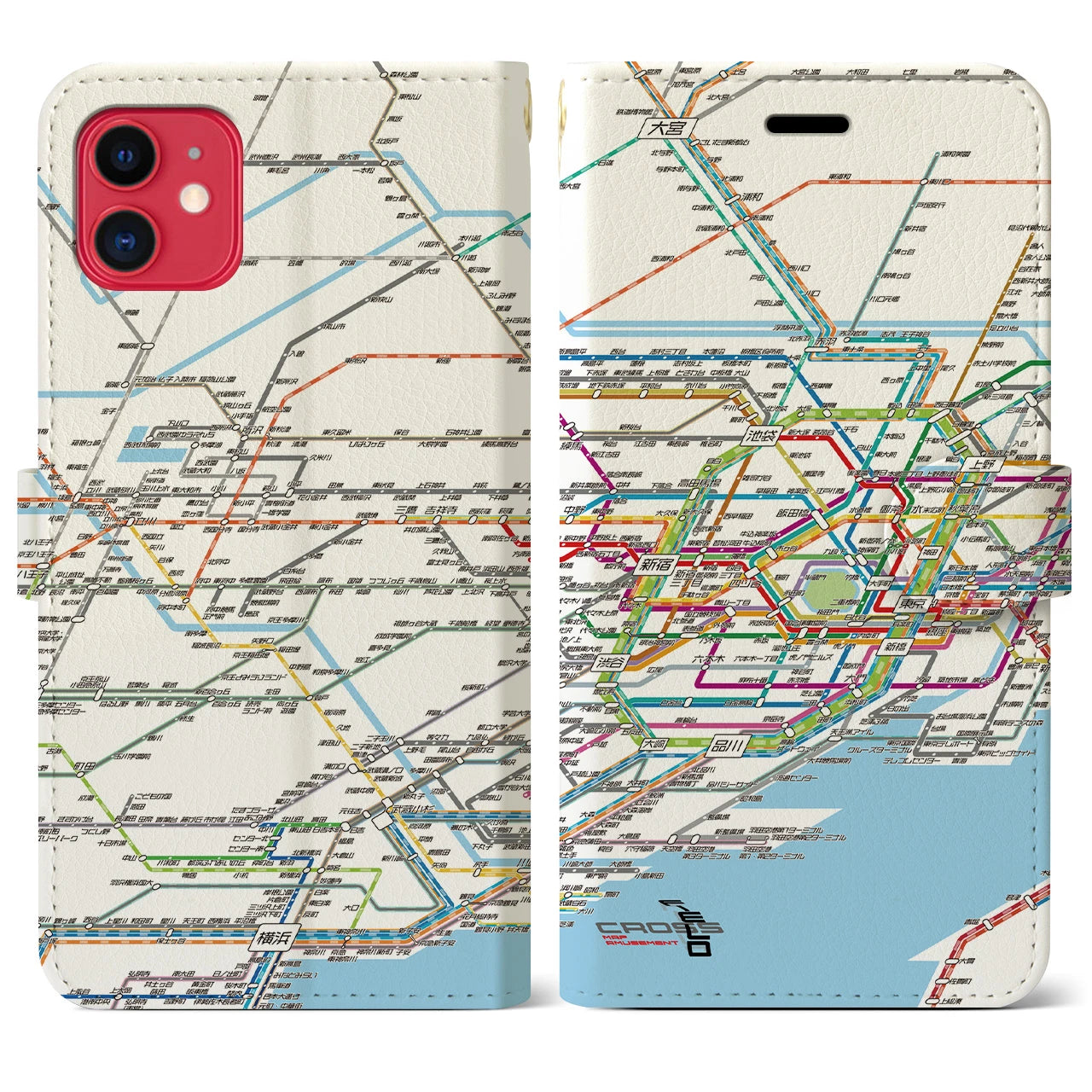 【東京西部路線図】地図柄iPhoneケース（手帳両面タイプ・ホワイト）iPhone 11 用