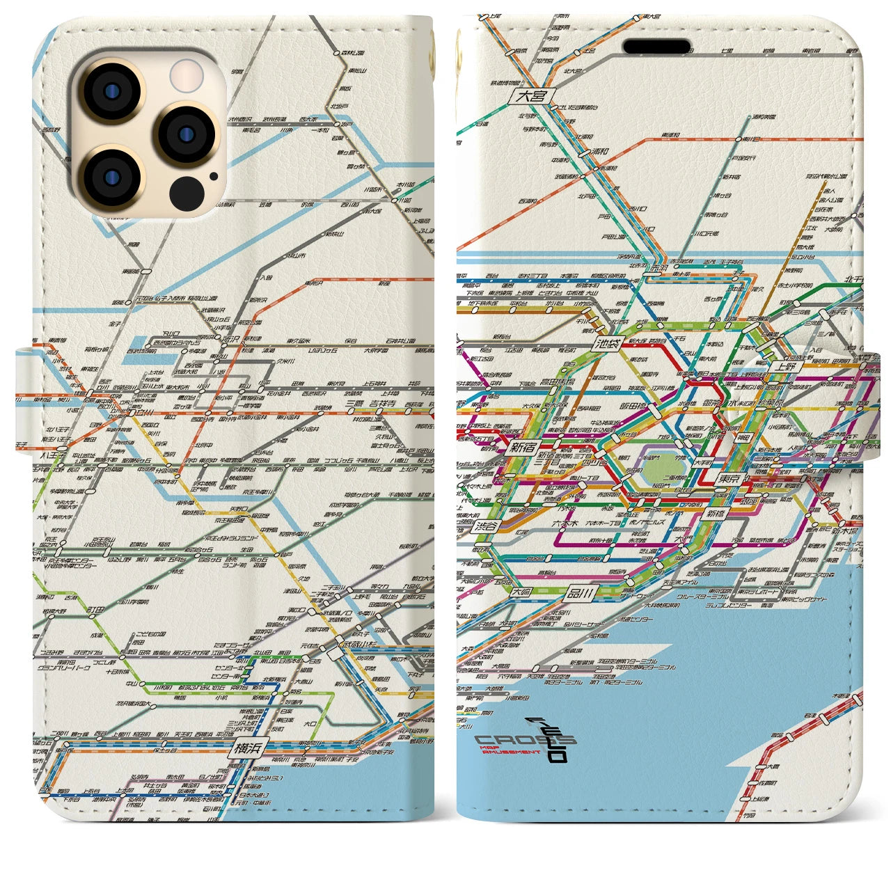 【東京西部路線図】地図柄iPhoneケース（手帳両面タイプ・ホワイト）iPhone 12 Pro Max 用