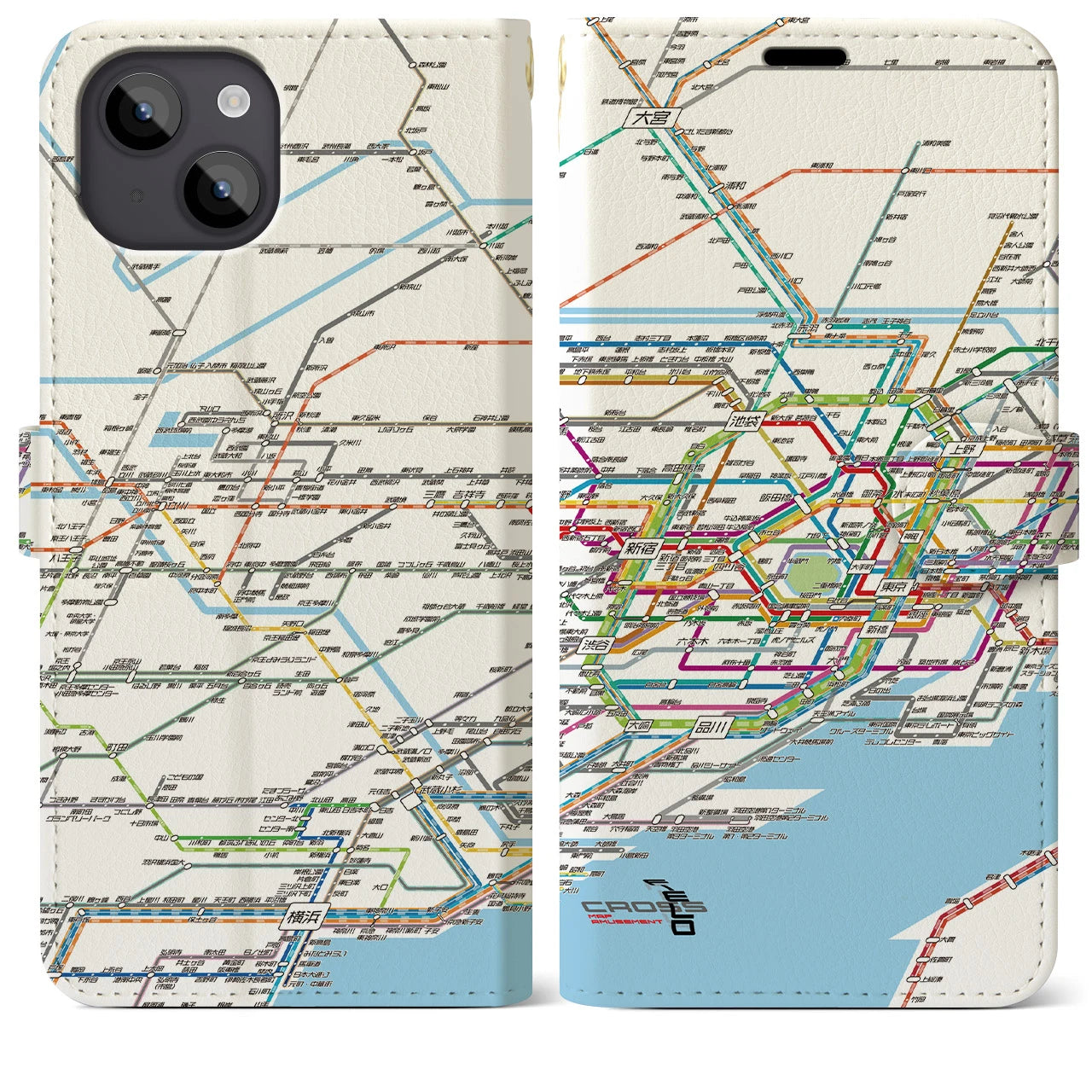【東京西部路線図】地図柄iPhoneケース（手帳両面タイプ・ホワイト）iPhone 14 Plus 用
