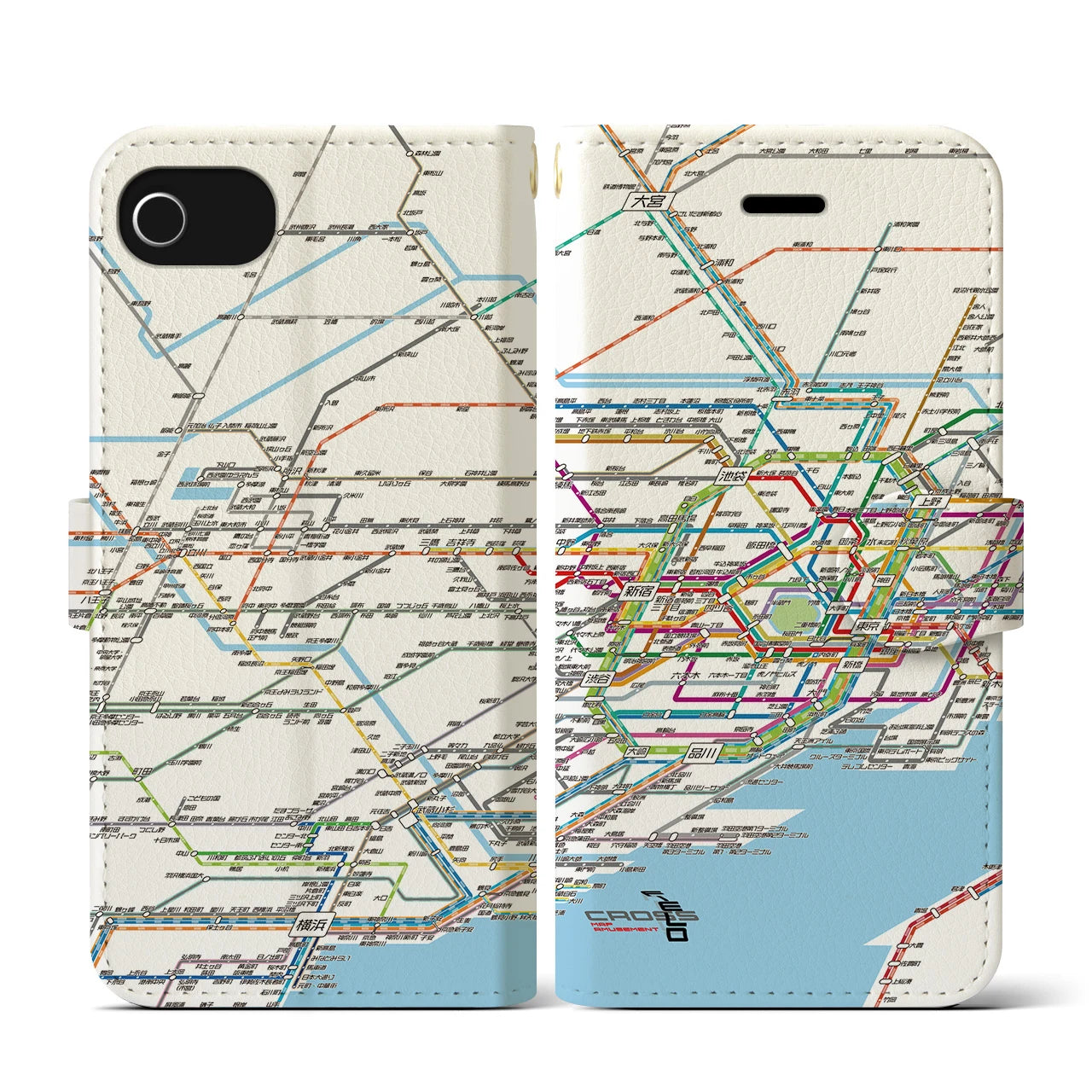 【東京西部路線図】地図柄iPhoneケース（手帳両面タイプ・ホワイト）iPhone SE（第3 / 第2世代） / 8 / 7 / 6s / 6 用