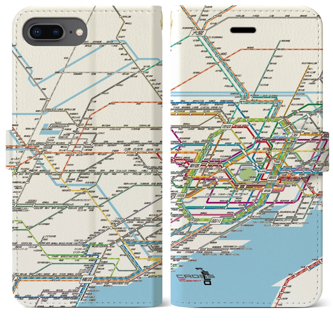 【東京西部路線図】地図柄iPhoneケース（手帳両面タイプ・ホワイト）iPhone 8Plus /7Plus / 6sPlus / 6Plus 用