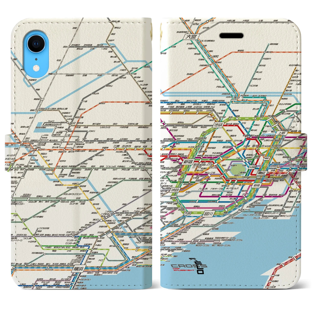 【東京西部路線図】地図柄iPhoneケース（手帳両面タイプ・ホワイト）iPhone XR 用