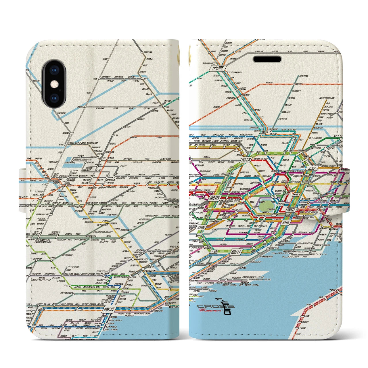 【東京西部路線図】地図柄iPhoneケース（手帳両面タイプ・ホワイト）iPhone XS / X 用