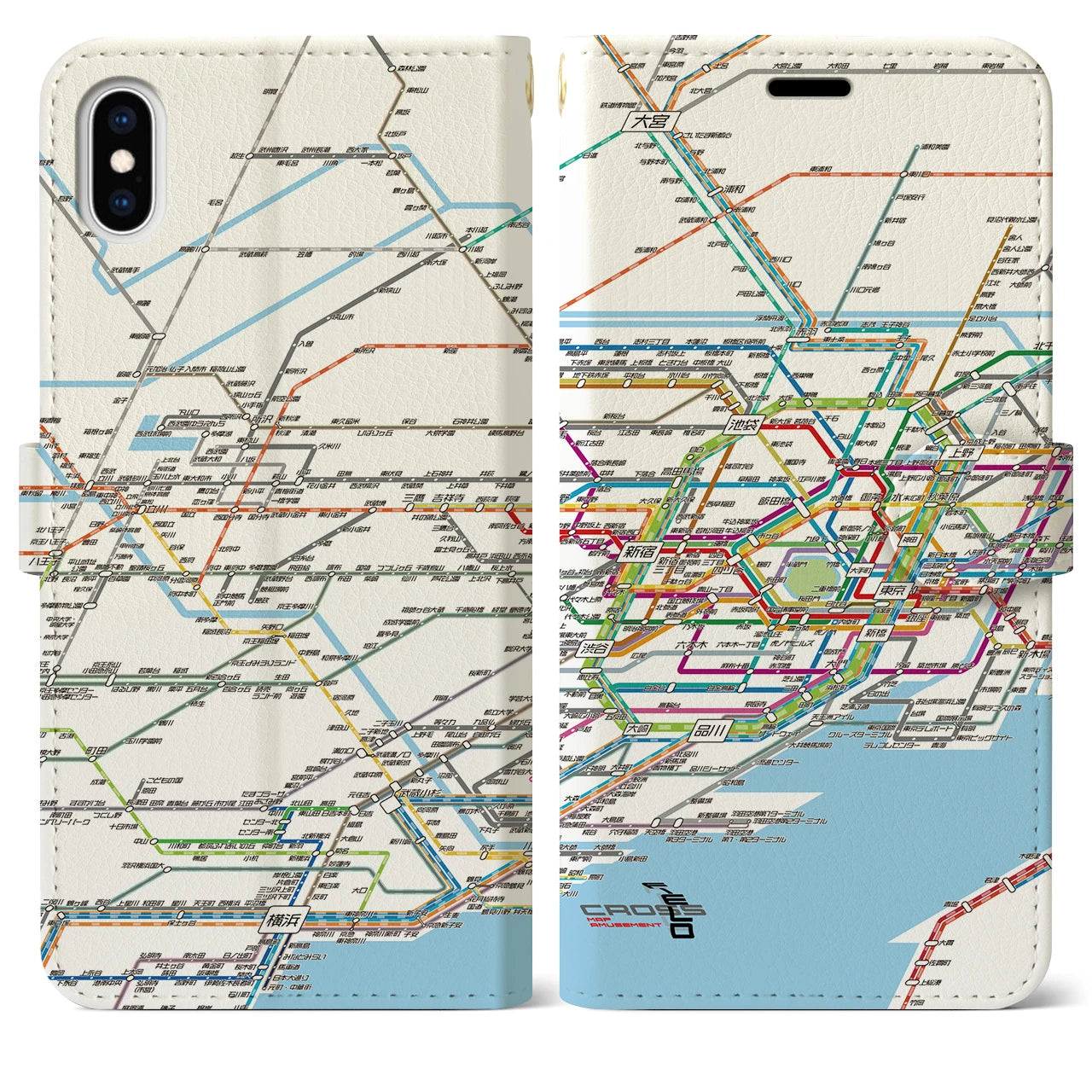 【東京西部路線図】地図柄iPhoneケース（手帳両面タイプ・ホワイト）iPhone XS Max 用
