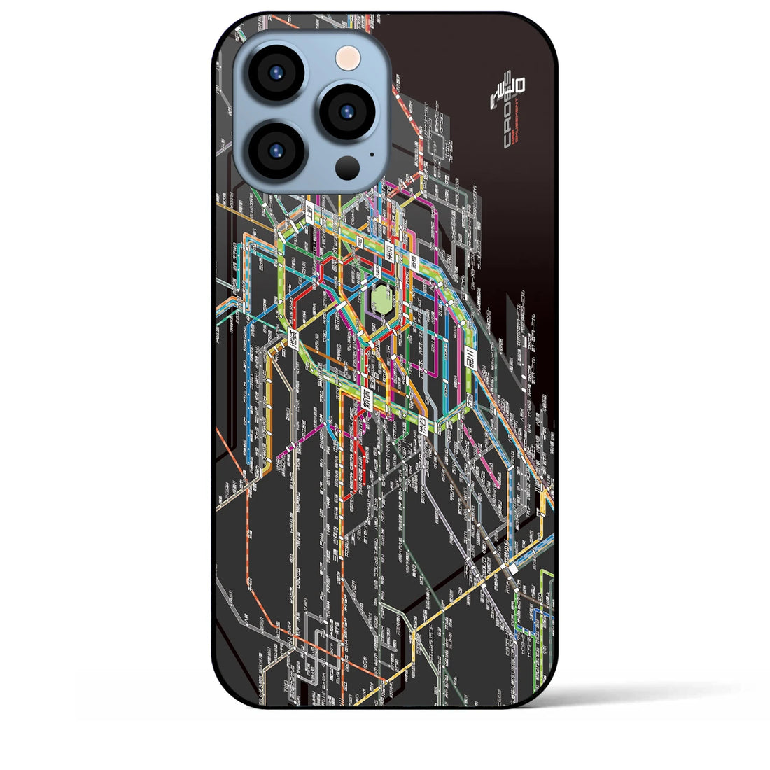 【東京西部路線図】地図柄iPhoneケース(背面ガラスタイプ・ブラック)iPhone 15 Pro Max 用