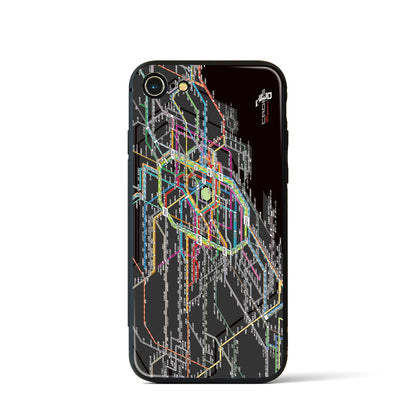 【東京西部路線図】地図柄iPhoneケース（背面ガラスタイプ・ブラック）iPhone SE（第3 / 第2世代） / 8 / 7 用
