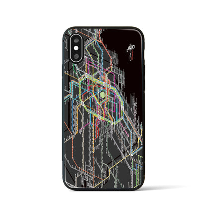 【東京西部路線図】地図柄iPhoneケース（背面ガラスタイプ・ブラック）iPhone XS / X 用